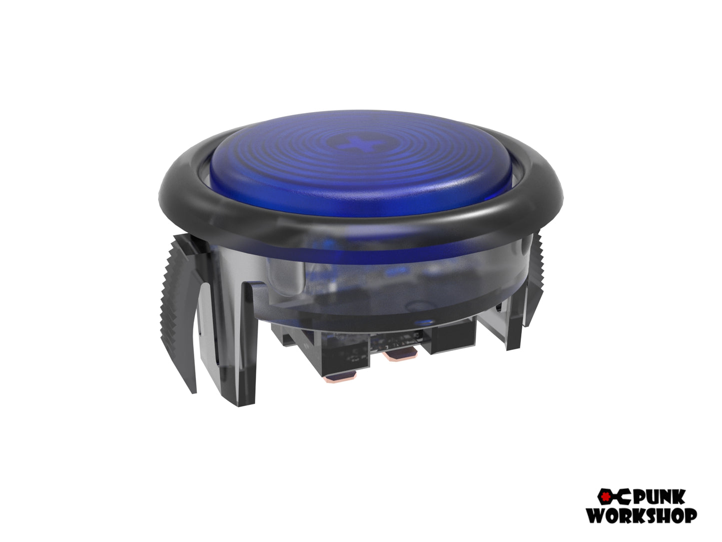 blue cap and a black base on a v1 button 30mm